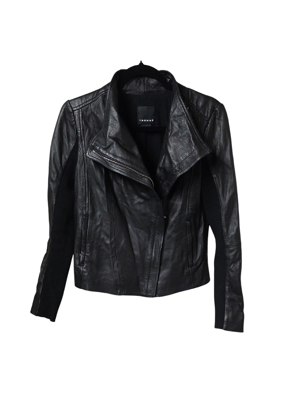 Trouve Black Authentic Leather Asymmetrical Zip Moto Jacket Womens Size Small